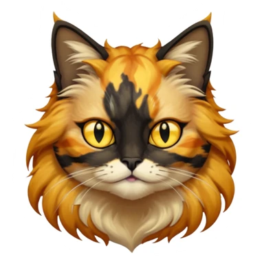 long hair tortoiseshell cat with a black face and yellow lightning mark above left eye sticker