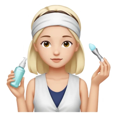 Clean girl aesthetic emoticons, apply skincare products, headband, glowing skin, white vest, soft lighting sticker