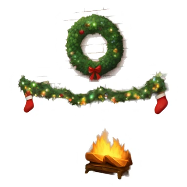 Brick Fireplace with wreath and Christmas lights and stockings sticker
