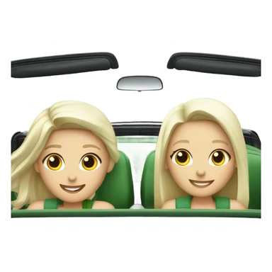 2 white blonde and 2 white brunette girls in a green convertible volkswagen  sticker