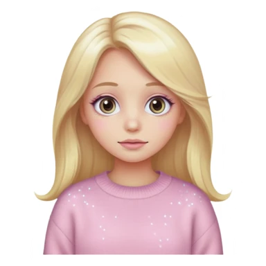 “Emoji girl, pastel pink blush, sparkly wide eyes,  oversized pastel sweater long blonde hair.” sticker