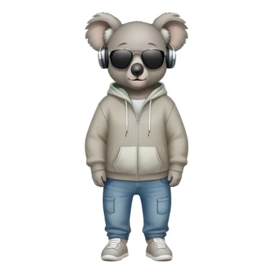 anthropomorphised koala full body wearing a hoodie and jeans dark sunglasses headphones sticker