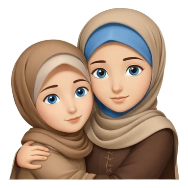 Turkish beautiful finish Konya girl blue eyes with brown beige hijab islamic dress and hugs with big boy brother  sticker