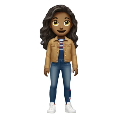 A whight girl with a tommy hilfiger jean jacket and tommy hilfiger tights with all white shoes  sticker