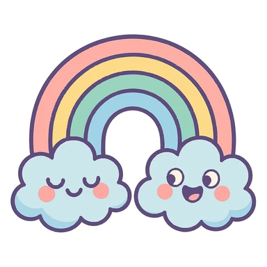 a pastel rainbow with fluffy clouds sticker