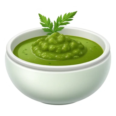 bowl of spicy green chutney with herbs sticker