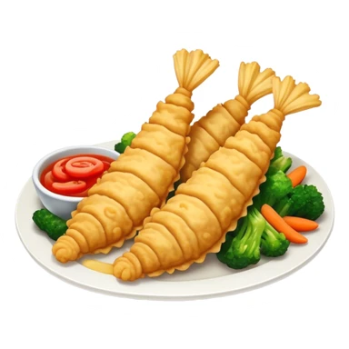 Tempura Cinematic Realistic Tempura Dish Emoji, depicted as extra crispy, lightly battered seafood and vegetables, rendered with vivid textures and dynamic, bright lighting. sticker
