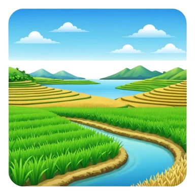 Make an emoji of a landscape with the sea and rice fields sticker