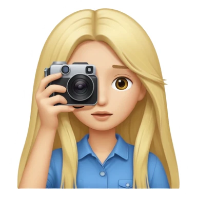 blonde cartoon girl taking picture camera in front of her face long hair over both eyes sticker
