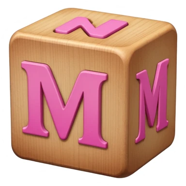A rounded toy block with the pink letter "M" on it sticker