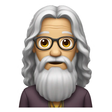 old hippie with long dark hair and a beard sticker