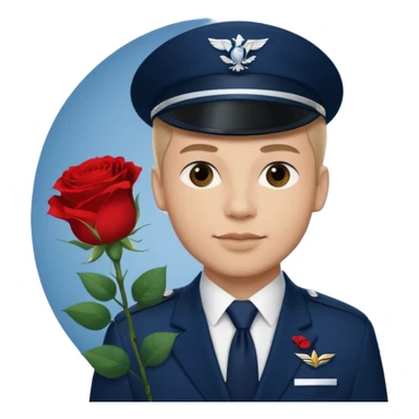 Homme avec bouquet fleurs blanches, avec uniforme bleu foncé cravate rouge comme Air France  sticker