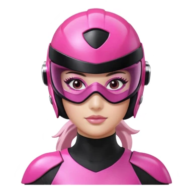 pink power ranger, woman emoji, with helmet on, black visor eye protection, black, power ranger helmet, black visor power ranger helmet pink sticker