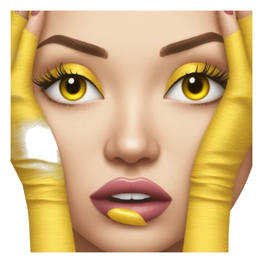 sassy yellow circle emoji, long manicured fingernails folded over a long sleeve shirt, fake eyelashes, full lips sticker