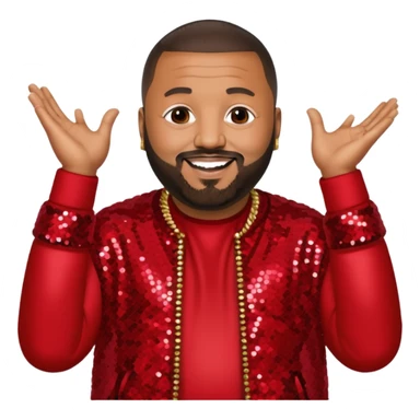 DJ Khaled with dark brown hair, red sequin outfit sticker