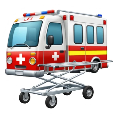 An open-back stretcher trolley being loaded into the ambulance bay.
 sticker