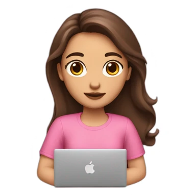 brunet smm girl with long hear and brown eyes with pink mac book sticker