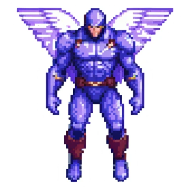 X-Men Sentinel, full body, flying, pixel art style, dynamic pose sticker