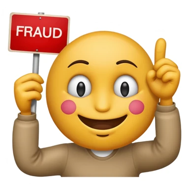 emoji of a cheeky meme character holding a sign that says 'fraud' sticker