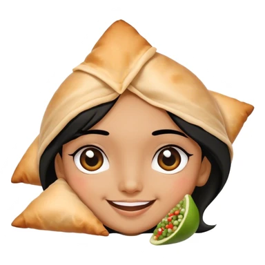 Samosa with face and girl black hair  sticker