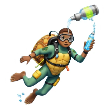 A calm sea turtle diver with mini oxygen tank, descending with a glow-stick in hand.

 sticker