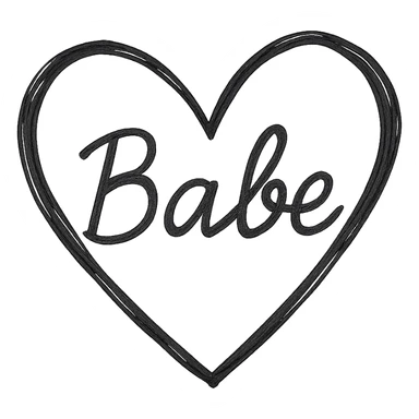 the word 'Babe' in white handwriting across a black heart, hand-drawn style, high contrast sticker