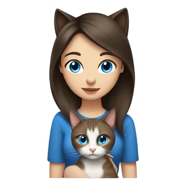 brunette with blue eyes clings to a cat sticker