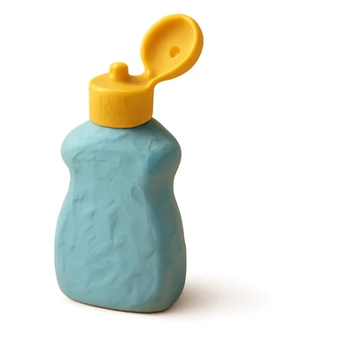 close-up of dish soap bottle in claymation style with cap open, soft lighting, pastel colors sticker