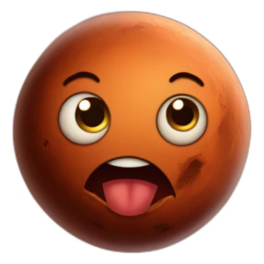 planet Mars with a cartoon grimacing face sticker