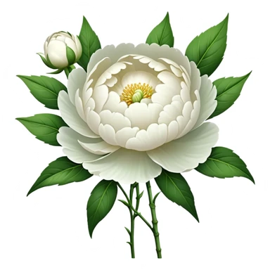 bouquet white Peony, luxuriant, stem, leaf, bud sticker
