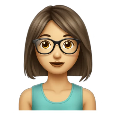 Fille avec lunette brune cheveux mi long frange rideau sticker