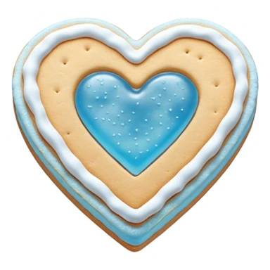 Realistic shortbread cookie in the shape of a heart with light blue jelly middle filling and sprinkled powder sugar on top. sticker