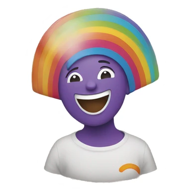 person laughing with rainbow sticker