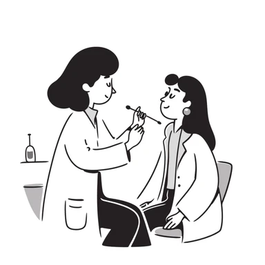 Doctor examining patient's throat with tongue depressor, medical check-up in physician's office sticker