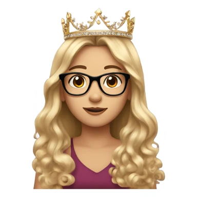 pretty girl long hair makeup and wears a crown and glasses  sticker