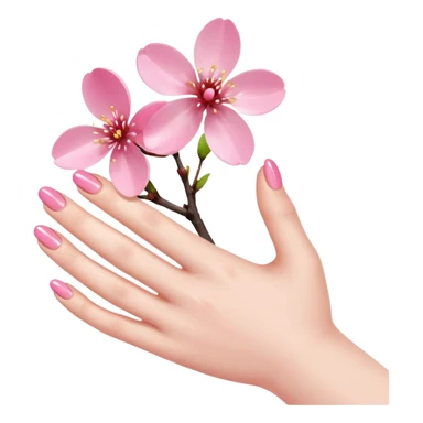 hand with shiny natural nails and a small cherry blossom sticker