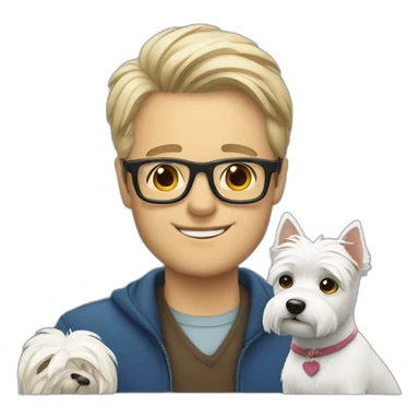 Man with glasses anda with westie dog girl sticker