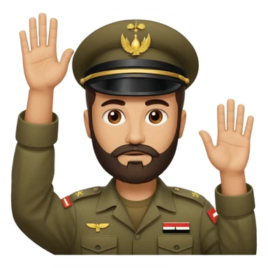 surrenders, depicts an Iraqi soldier from 1980, with a beard, a sad face and raised hands sticker