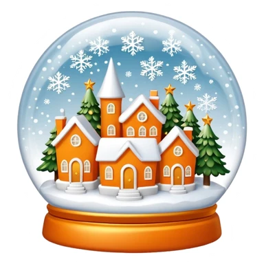 Orange Christmas village snow globe сделай полностью белым: основа шара белая, 3 белых дома и 2 белых елки внутри с золотыми снежинками sticker