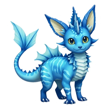 Feral Rare Fantasy vibrant tropical cobalt-blue and cyan Vernid-Trico-Vaporeon-Amaura-species-creature by LiLaiRa, random markings, tufted tail, tufted ears, full body sticker