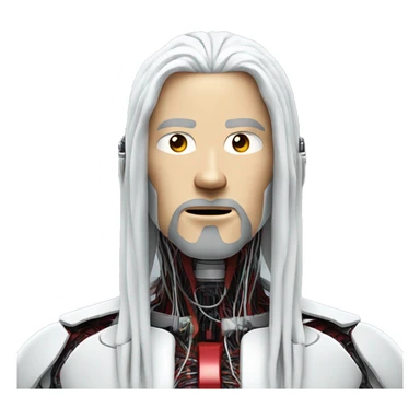 White long hair and goatee male cyborg head with red skin and wires  sticker