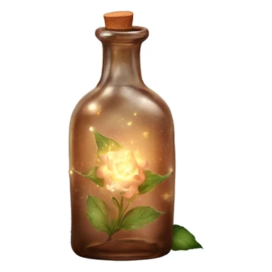 Brown magic fairy light sparkling old Antique bottle with poison and with herbal and flowers sticker