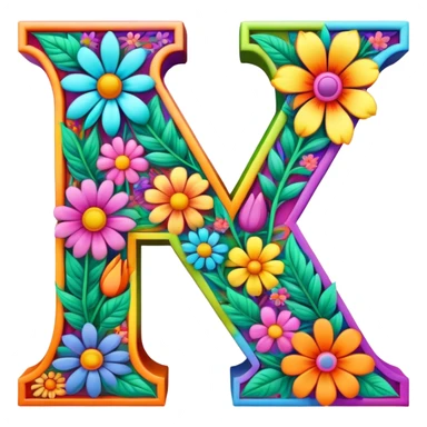 3D, gothic style psychedelic colored capital Letter N with hippie style flower border sticker