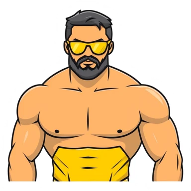 muscular man with black beard wearing yellow sunglasses sticker