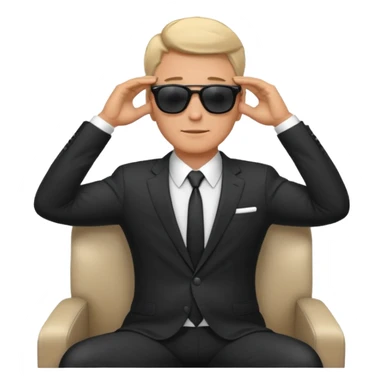 white man in formal suit wearing sunglasses resting with hands behind head sticker