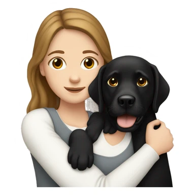 white girl with brown hair. hugging a black labrador sticker