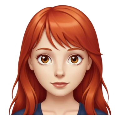Long red hair white girl with bangs, hazel eyes, dimples  sticker