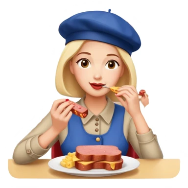  paris woman eating SPAM meat at fench spam cafe landscape  sticker