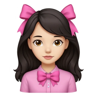 Pretty girl with long black straight kinda wavy hair with pink bow,pink shirt,and light brown skin color sticker