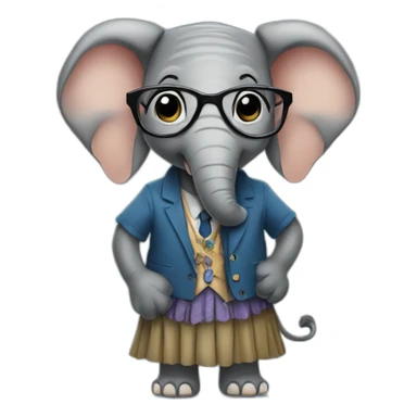 Elephant with glasses wearing a skirt sticker